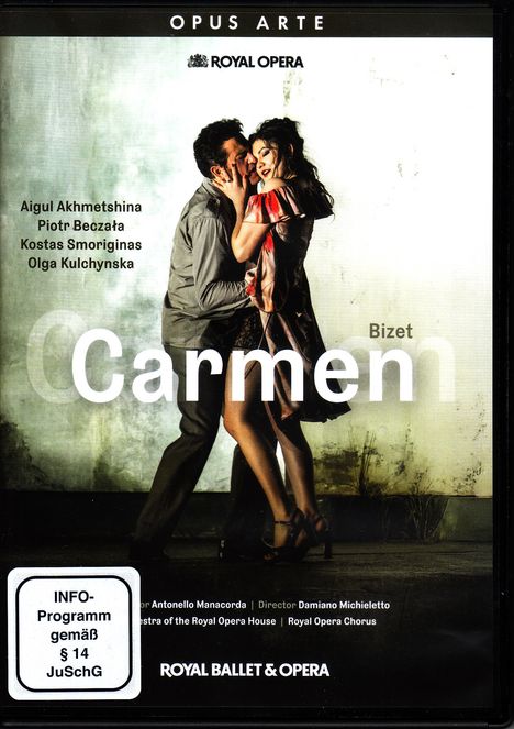 "Carmen" von Bizet; Aigul Akhmetshina, Piotr Beczała. Szene: Mann hält Frau in leidenschaftlicher Umarmung.