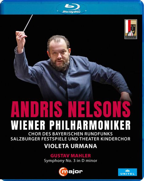 Andris Nelsons dirigiert, Wiener Philharmoniker, Werke von Gustav Mahler. Blu-ray Disc Logo oben.