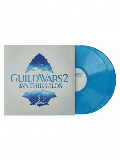"Guild Wars 2 Janthir Wilds" in blauer Schrift, darunter kunstvolle Darstellung einer Berglandschaft.