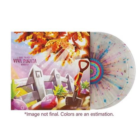 "Rare Treats: Viva Piñata Revisited", Grant Kirkhope. Illustration mit buntem Baum, Zaun, Schaufel und Erdbeeren. Vinyl.
