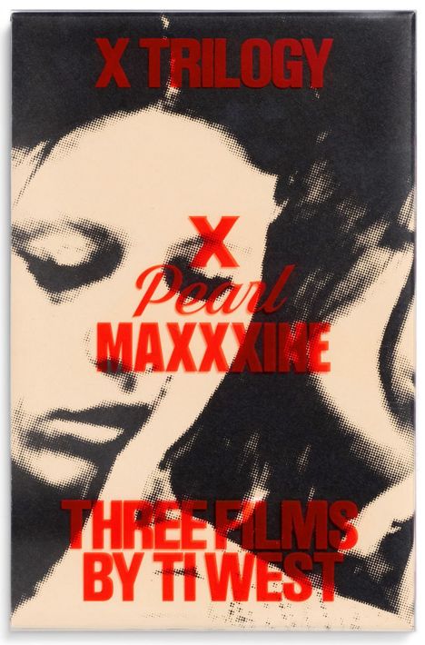 Text: "X TRILOGY", "X", "Pearl", "MAXXXINE", "THREE FILMS BY TI WEST".  
Schwarz-weißes Porträt einer Frau.