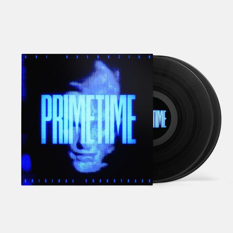 "PRIMETIME" in leuchtend blauem Text, darüber ein unscharfes Gesicht. Unten steht "ORIGINAL SOUNDTRACK". Vinyl-Schallplatte.