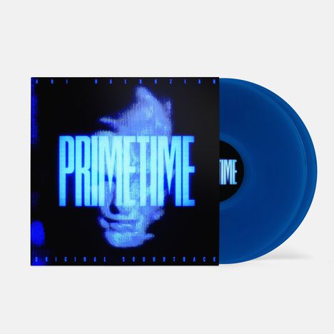 Text: "PRIMETIME", "ORIGINAL SOUNDTRACK", "ARI BALOOLIAN". Blaues, eindrucksvolles Cover und Vinyl-Schallplatte.