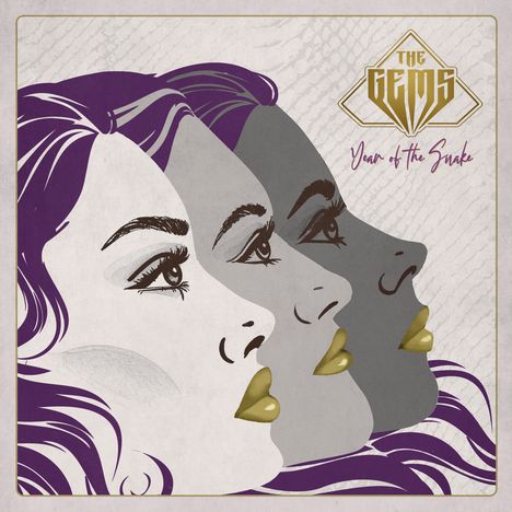 "The Gems" und "Year of the Snake" sind die Texte. Illustration: Drei stilisierte Frauenprofile, lila und goldene Akzente.