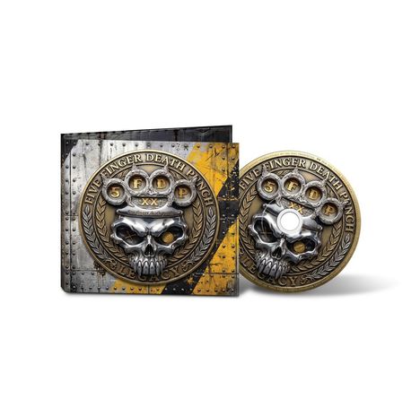 "Five Finger Death Punch", "LE", "XX", Logo mit Schädel und Schlagring, CD und Hülle mit metallischem Look.