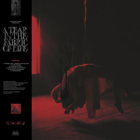 "A Tear in the Fabric of Life". Liste von 6 Songs darunter. Dunkle Szene mit schwebender Person in rotem Licht.