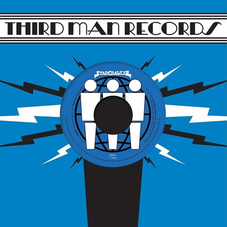 "THIRD MAN RECORDS", "STARCRAWLER" auf blauem Hintergrund mit stilisiertem Logo.