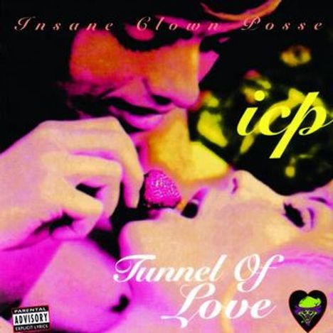 Texte: "Insane Clown Posse", "icp", "Tunnel Of Love". Ein Mann und eine Frau interagieren romantisch mit einer Erdbeere.