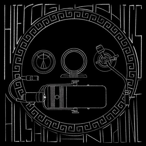 Der Text lautet "HERCULES HELLAS". Ein schlichter, griechischer Stil mit geometrischen Mustern und technischen Geräten.