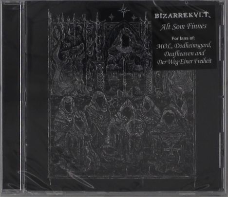 "BIZARREKULT: Alt Som Finnes" in gotischer Schrift, darunter Illustration: vermummte Gestalten vor verziertem Tor.