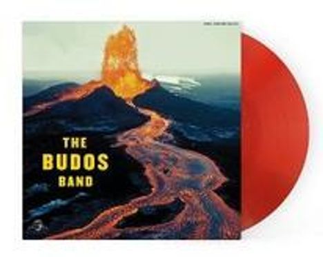 "The Budos Band" in gelber Schrift. Ein roter Vulkan speit Lava, davor eine rote Schallplatte.