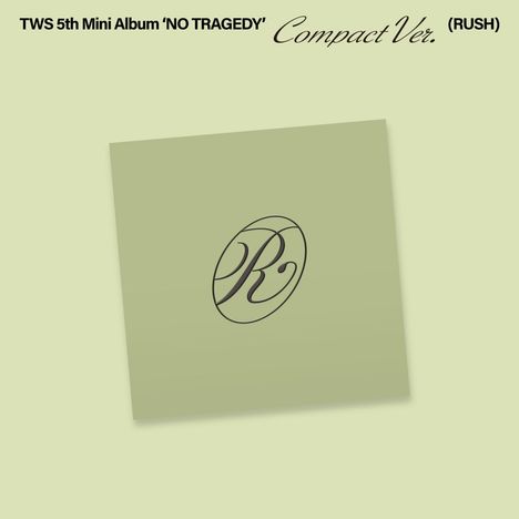 Text oben: "TWS 5th Mini Album 'NO TRAGEDY' Compact Ver. (RUSH)". 
Darunter ein elegantes "R" in einem Kreis auf grünem Hintergrund.