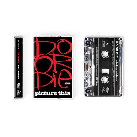Texte „DO OR DIE“ und „picture this“. Links Kassettenhülle mit roter Aufschrift, rechts transparente Kassette.