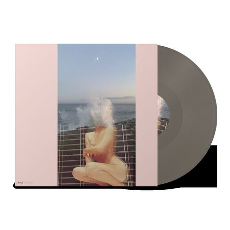 Text: "Sooj 'Crusher'". Eine surrealistische Illustration: Eine sitzende Person, Wellen brechen über einem Gitternetz.