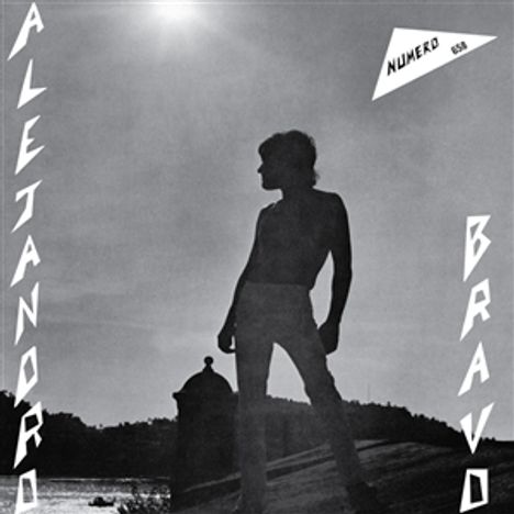 Text: "ALEJANDRO BRAVO" und "NUMERO". Silhouette einer Person am See in schwarz-weiß vor hellem Himmel.