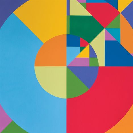 Illustration: Bunte geometrische Formen und Kreise in Blau, Gelb, Grün, Rot, Lila und Orange.