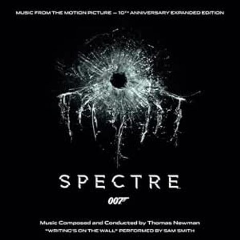"Music from the Motion Picture – 10th Anniversary Expanded Edition. SPECTRE. 007. Illustration einer zersplitterten Glaswand."