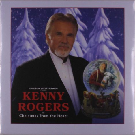 "Kenny Rogers in Christmas from the Heart." Ein älterer Mann im Anzug, winterlicher Hintergrund mit Schneekugel.
