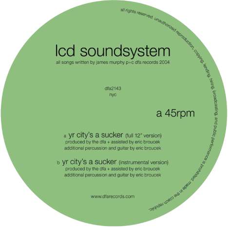 LCD Soundsystem: Yr City's A Sucker, Single 12"
