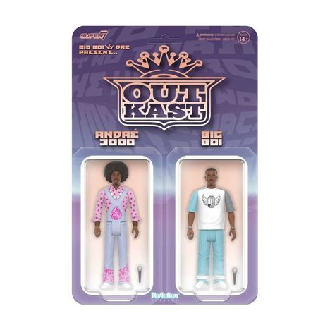 "Big Boi & Dre present... OUTKAST" in Pink auf Lila. Darunter zwei Actionfiguren: linke "André 3000", rechte "Big Boi".