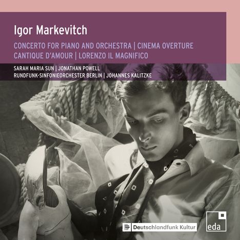 Igor Markevitch: Concerto for Piano and Orchestra. Mann neben Skulptur mit Stoff und Seilen. Deutschlandfunk Kultur Logo.