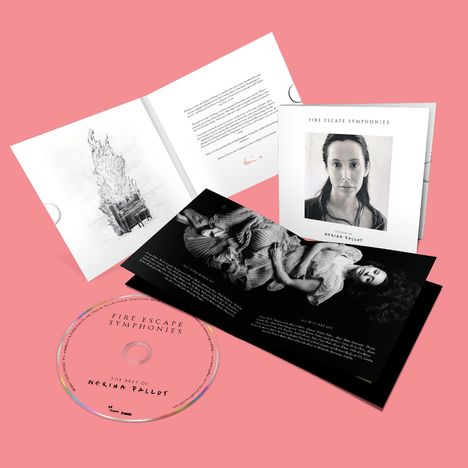 "Fire Escape Symphonies", "The Best Of Nerina Pallot". CD, offene Hülle mit brennendem Klavier und Porträt. Rosa Hintergrund.