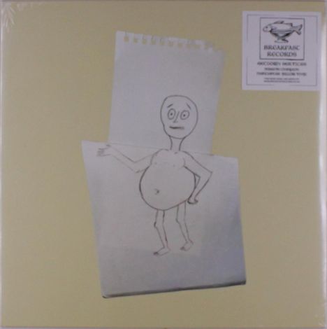 Text: "BREAKFAST RECORDS"; Illustration eines Strichmännchens mit großem Bauch auf zwei übereinanderliegenden Papierblättern.
