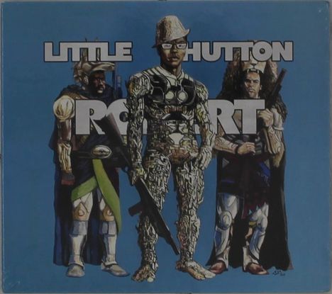 "LITTLE HUTTON" und "PORT" stehen in großen Buchstaben vor drei futuristisch gekleideten Figuren auf blauem Hintergrund.