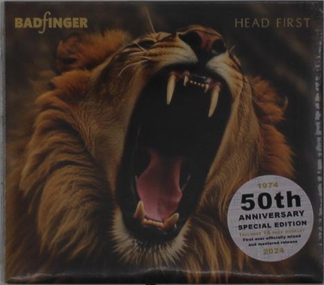 "Badfinger", "Head First", "50th Anniversary Special Edition". Ein brüllender Löwe mit geöffnetem Maul.