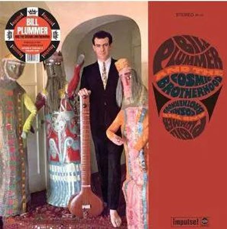 "Bill Plummer and the Cosmic Brotherhood" steht auf einem Albumcover, mit einem Mann und bunten Figuren.