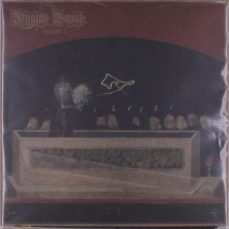 "Stygian Bough Volume II". Illustration eines Sarges mit dunklen Figuren und einer mystischen Szene darüber.