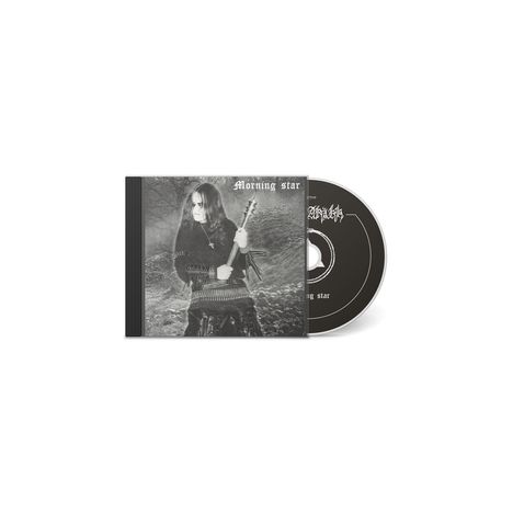 „Morning star“ oben links. Jemand mit langen Haaren und Gitarre, schwarz-weiß. CD mit verzierter Schrift.