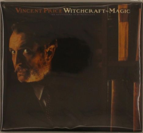 „Vincent Price Witchcraft Magic“ steht oben. Dunkles Porträt eines Mannes in einem Anzug, der nach vorne blickt.