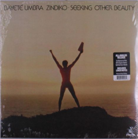 "Bayeté Umbra Zindiko - Seeking Other Beauty". Eine Person mit erhobenen Armen steht auf einem Hügel vor Sonnenuntergang.