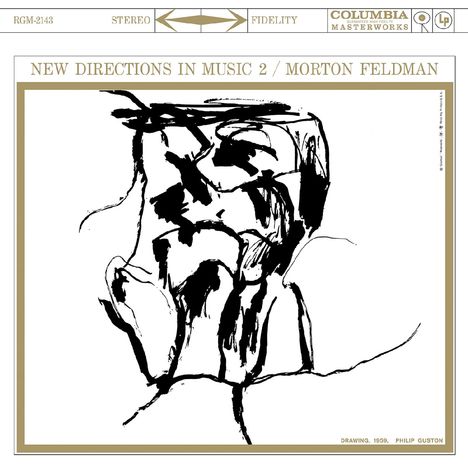"NEW DIRECTIONS IN MUSIC 2 / MORTON FELDMAN". Abstrakte schwarze Zeichnung auf weißem Hintergrund.