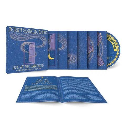 "Jerry Garcia Band: Live at the Warfield, February 27th - March 4th, 1990." Album-Cover in Blau mit Sternen und Mond.