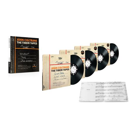 "John Coltrane The Tiberi Tapes" Schallplatten-Set mit fünf Vinyls und Notenblättern, Titel "Giant Steps".