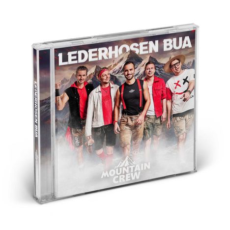 CD-Hülle mit Aufschrift "LEDERHOSEN BUA" oben, "MOUNTAIN CREW" unten. Fünf Männer in Tracht, Berge im Hintergrund.