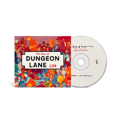 "The Boys of DUNGEON LANE L24" steht auf einem bunten CD-Cover mit einer Collage aus Menschen.