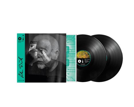 Albumcover: "Bright-Side Mixes". Foto eines Mannes hält Handy mit Auge vor sein Gesicht. Zwei schwarze Vinylplatten.
