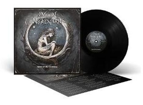 "Of Moon and Nightspirit" und "Songs of the Symbiont" sind die Texte. Schallplatte mit Cover, das eine sitzende Figur zeigt.