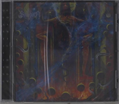 Text: "Soullburn"; Vertikale Schrift links: "QUASIMATICFYDIONGM".  
Illustration: Menschengestalt, Flammen, Tentakel.