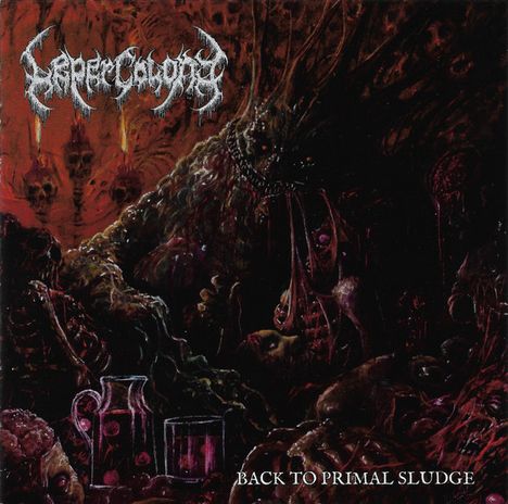 Der Text oben lautet "NEKROLOLORG" und unten "BACK TO PRIMAL SLUDGE". Dunkle, horrorartige Illustrationen mit Kreaturen.