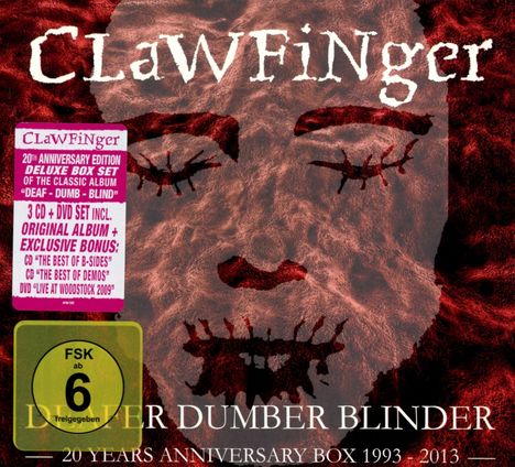 Clawfinger: Deafer Dumber Blinder: 20 Years Anniversary Box, 3 CDs und 1 DVD