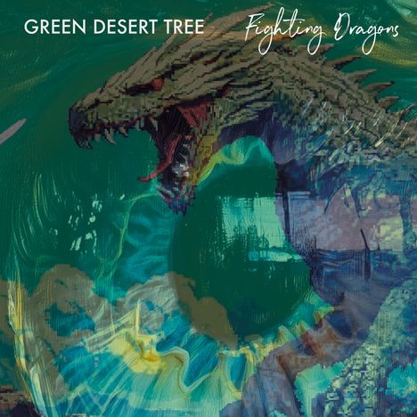 "GREEN DESERT TREE" und "Fighting Dragons" in stilisierten Schriften, darüber eine kunstvolle Drachenillustration.