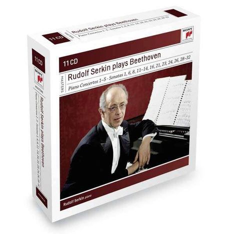 "Rudolf Serkin plays Beethoven", 11 CDs. Ein älterer Herr im Smoking sitzt am Flügel mit Notenblättern.