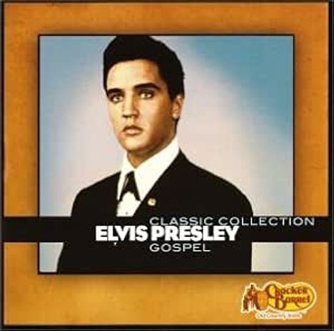 "Classic Collection Elvis Presley Gospel". Porträt eines Mannes im Anzug vor blauem Hintergrund, Cracker Barrel-Logo.
