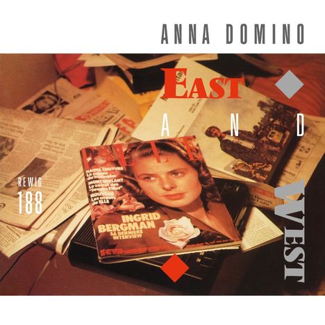 ANNA DOMINO, East and West, REWIG 188. Zeitschriften mit Ingrid Bergman und Zeitungen auf einem Tisch.