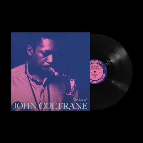 "JOHN COLTRANE: The Best of" auf blau-lila Cover mit Saxophonspieler, daneben eine Schallplatte.