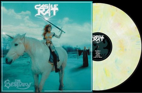 "Castle Rat", "The Bestiary", "Phoenix I", "Wolfs I", "Wizard", "Sword", "Unicorn", "Pack of Moss". Frau auf Einhorn mit Schwert.